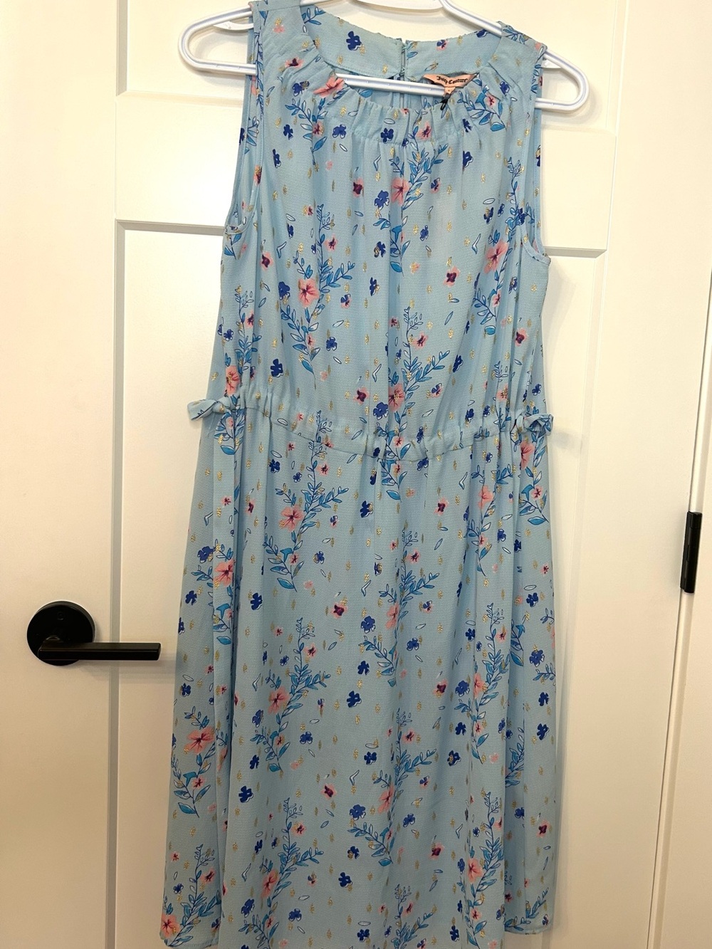 Juicy Couture Blue Floral Cinched Halter Dress Size L NWT